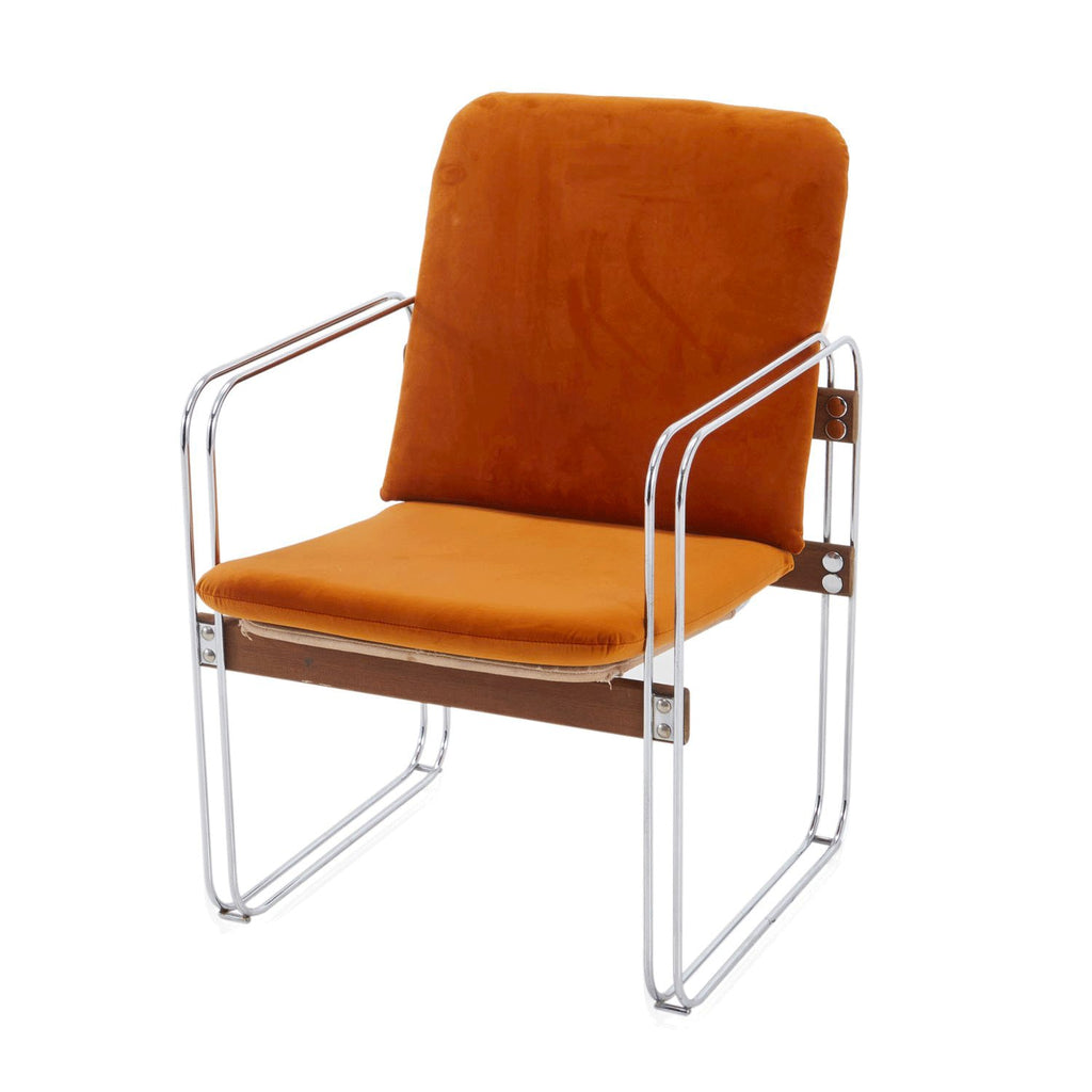 Orange Velvet and Chrome Deco Modern Arm Chair