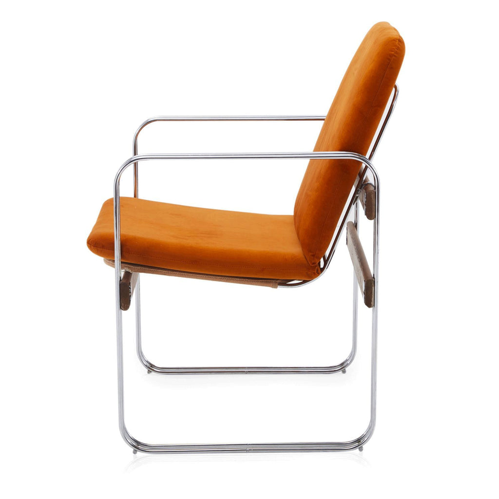 Orange Velvet and Chrome Deco Modern Arm Chair