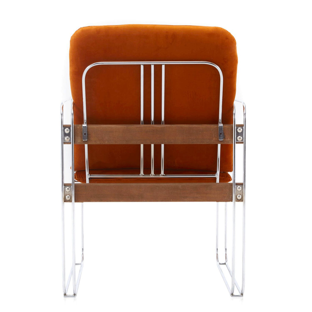 Orange Velvet and Chrome Deco Modern Arm Chair