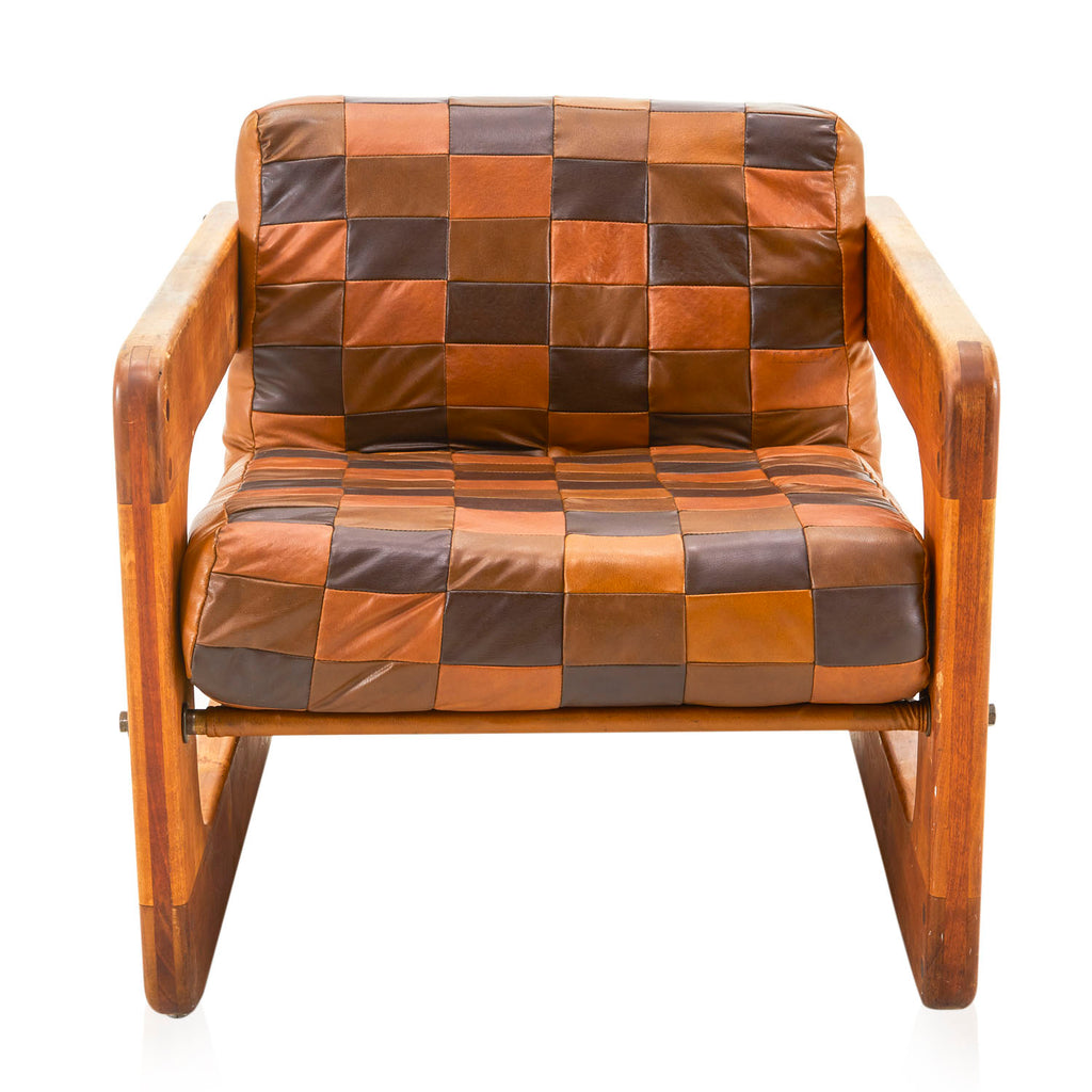 Brown Checkerboard Leather Arm Chair