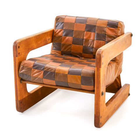 Brown Checkerboard Leather Arm Chair