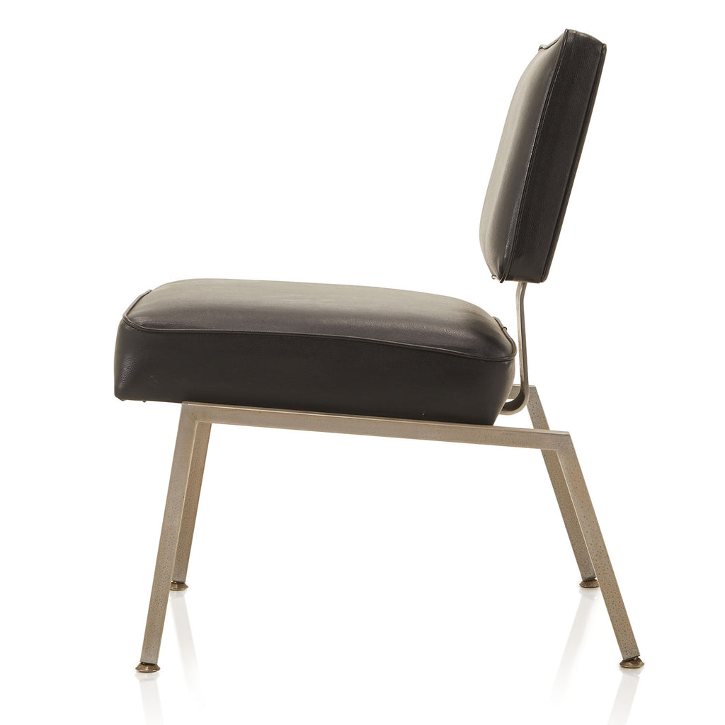 Black Leather & Metal Low Side Chair