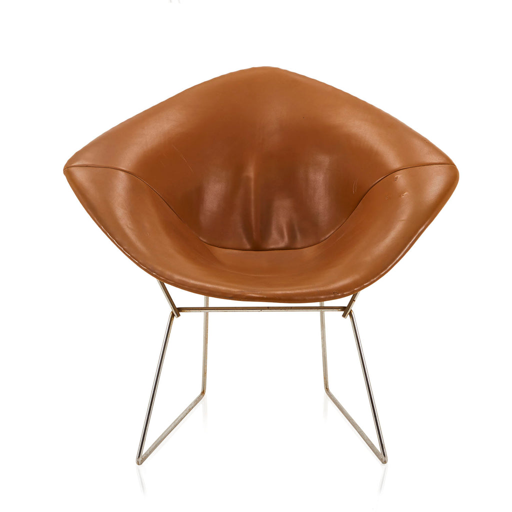 Brown Leather Covered Bertoia Diamond Chair