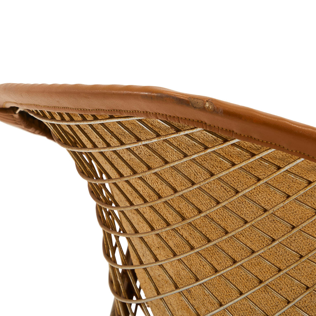 Brown Leather Covered Bertoia Diamond Chair