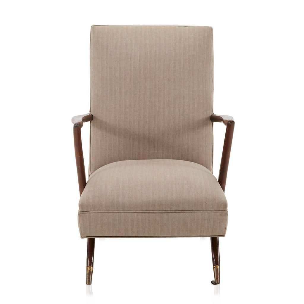 Tan Fabric Wood Angled Arm Chair