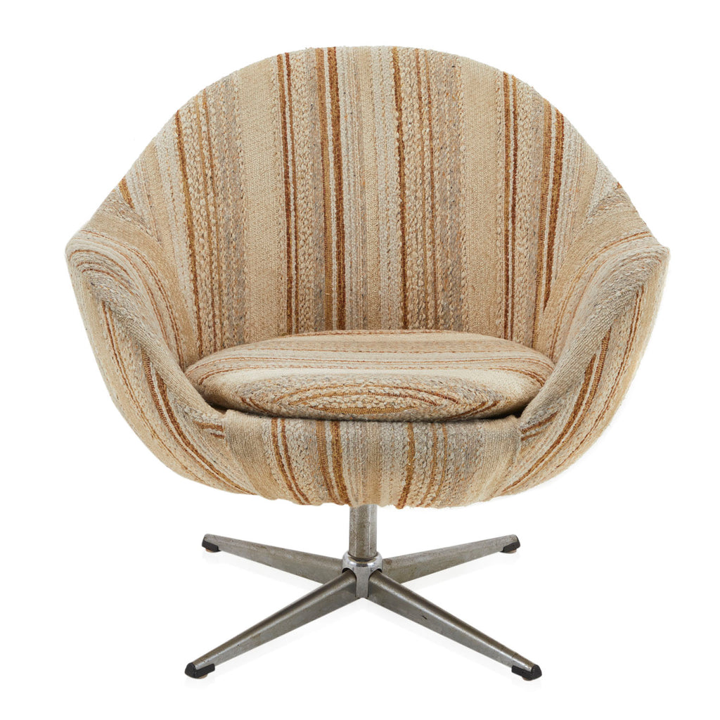 Tan Striped Vintage Fabric Bucket Armchair