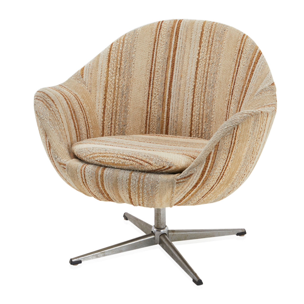 Tan Striped Vintage Fabric Bucket Armchair