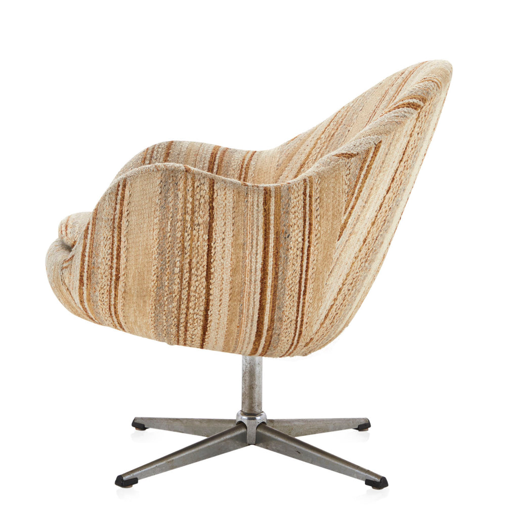 Tan Striped Vintage Fabric Bucket Armchair