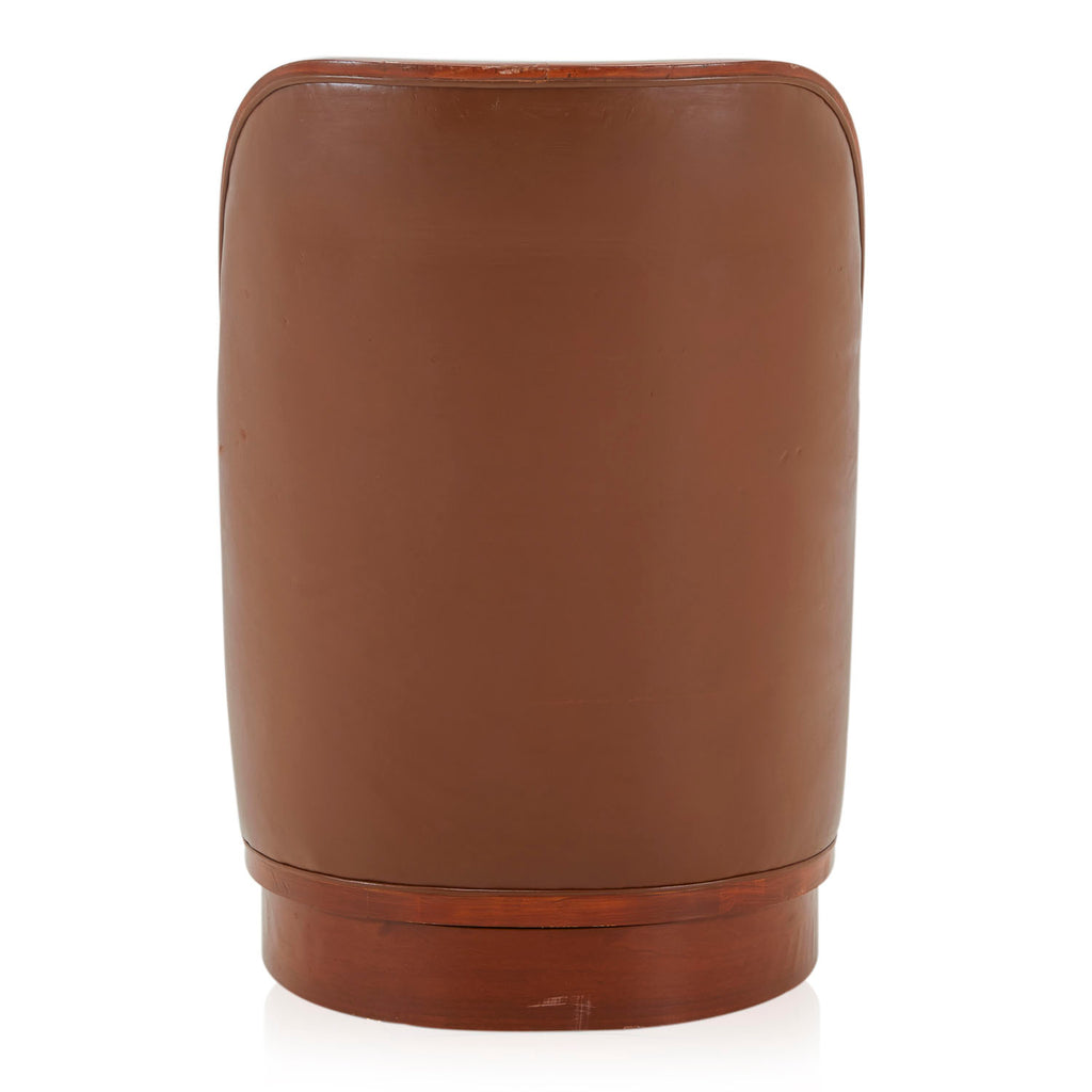 Brown Leather Wood Trim Sloped Armchair