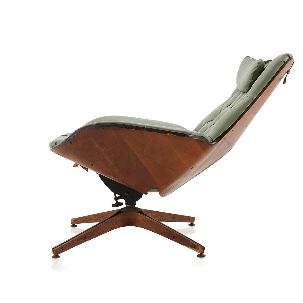Green Tufted Leather & Wood Modern Lounge Chair