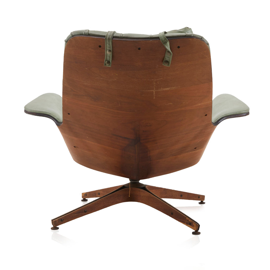 Green Tufted Leather & Wood Modern Lounge Chair