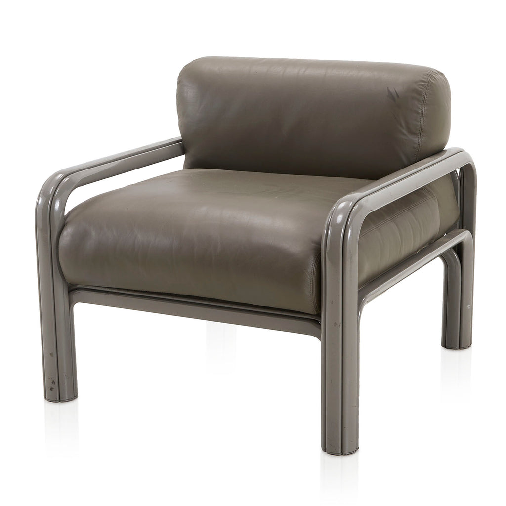 Wide Grey Leather 80s Lounge Chair
