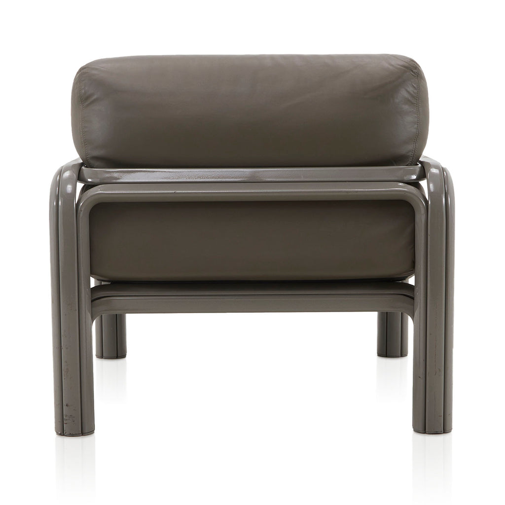 Wide Grey Leather 80s Lounge Chair