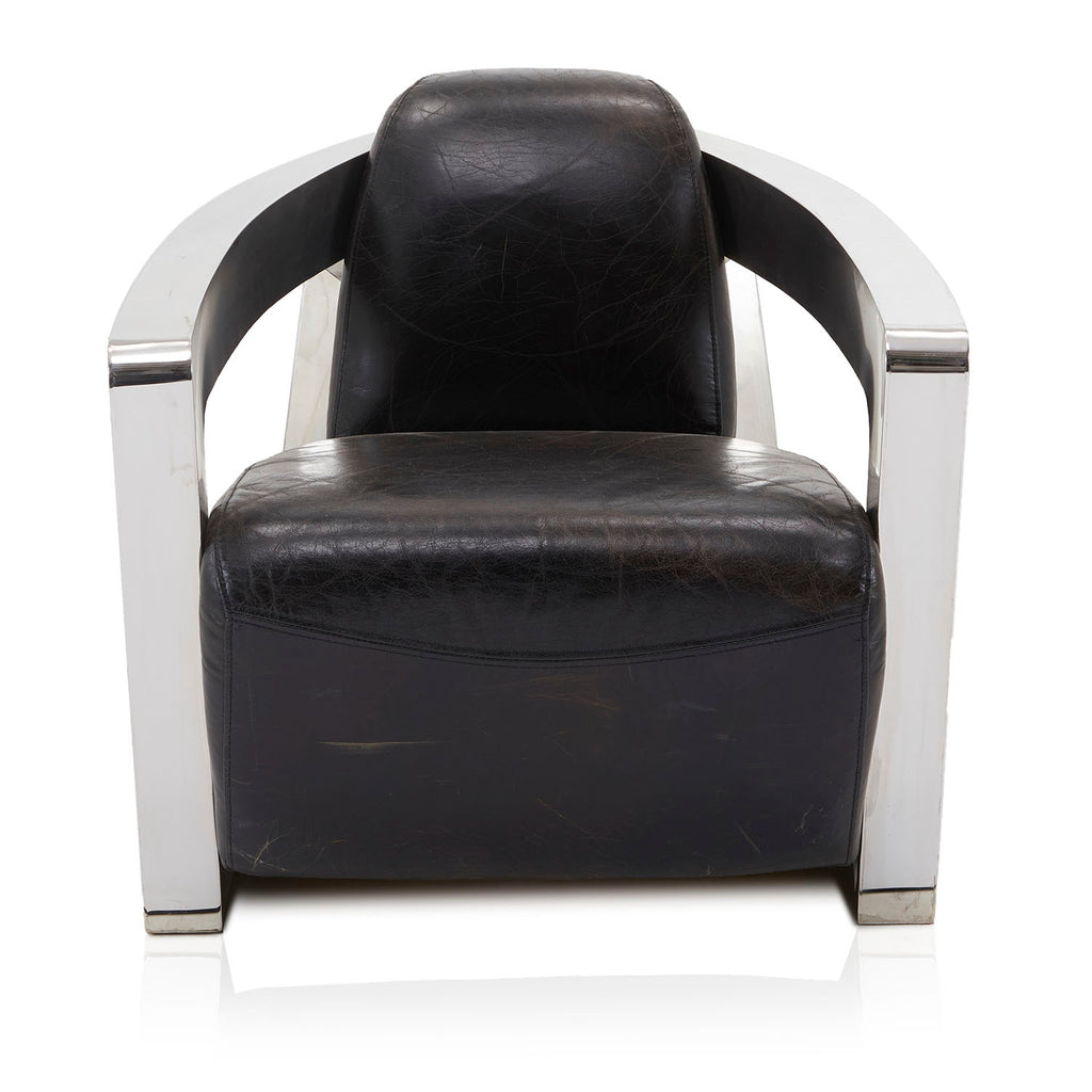 White & Black Leather Chrome Aviator Armchair