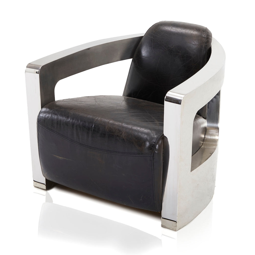 White & Black Leather Chrome Aviator Armchair