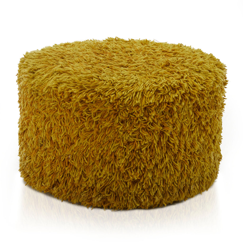 Round Mustard Vintage Shag Ottoman