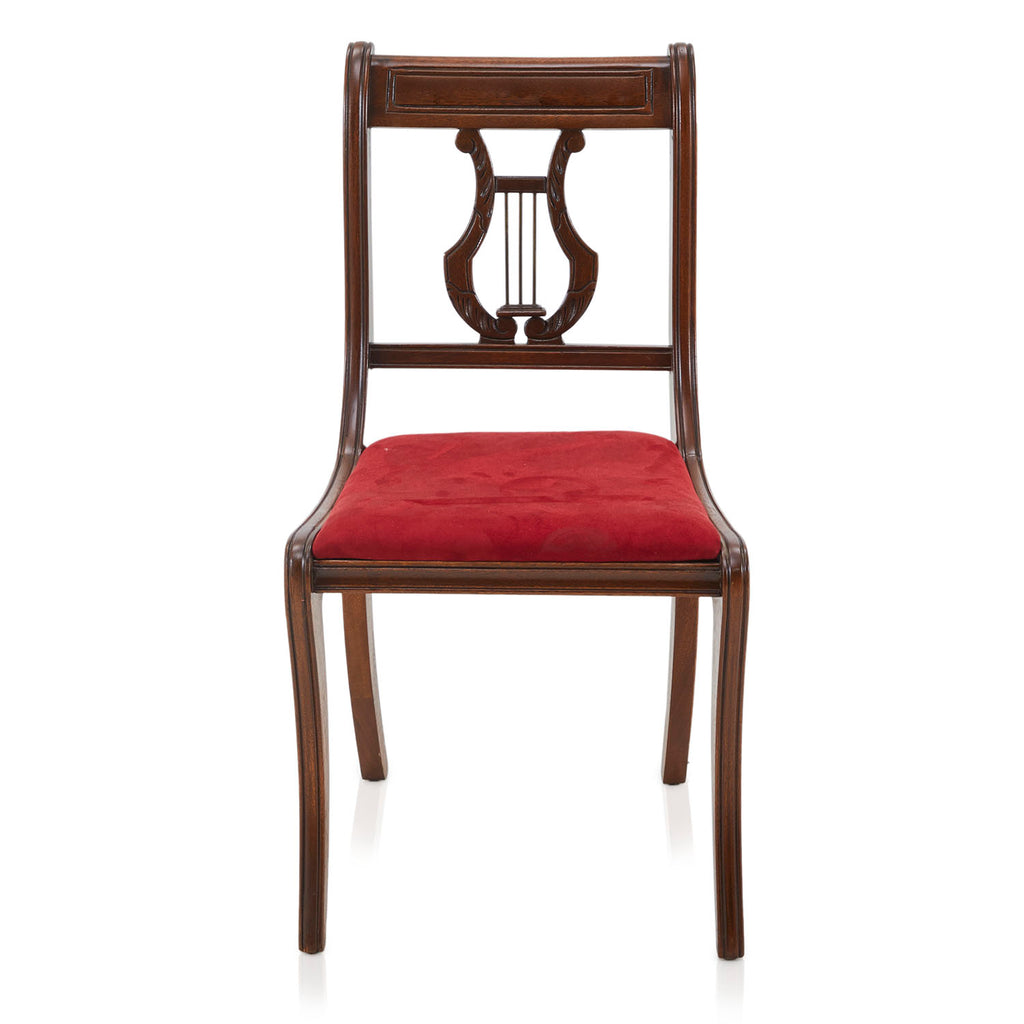 Wood & Red Velvet Lyre-Back Side Chair