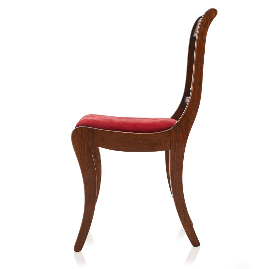 Wood & Red Velvet Lyre-Back Side Chair