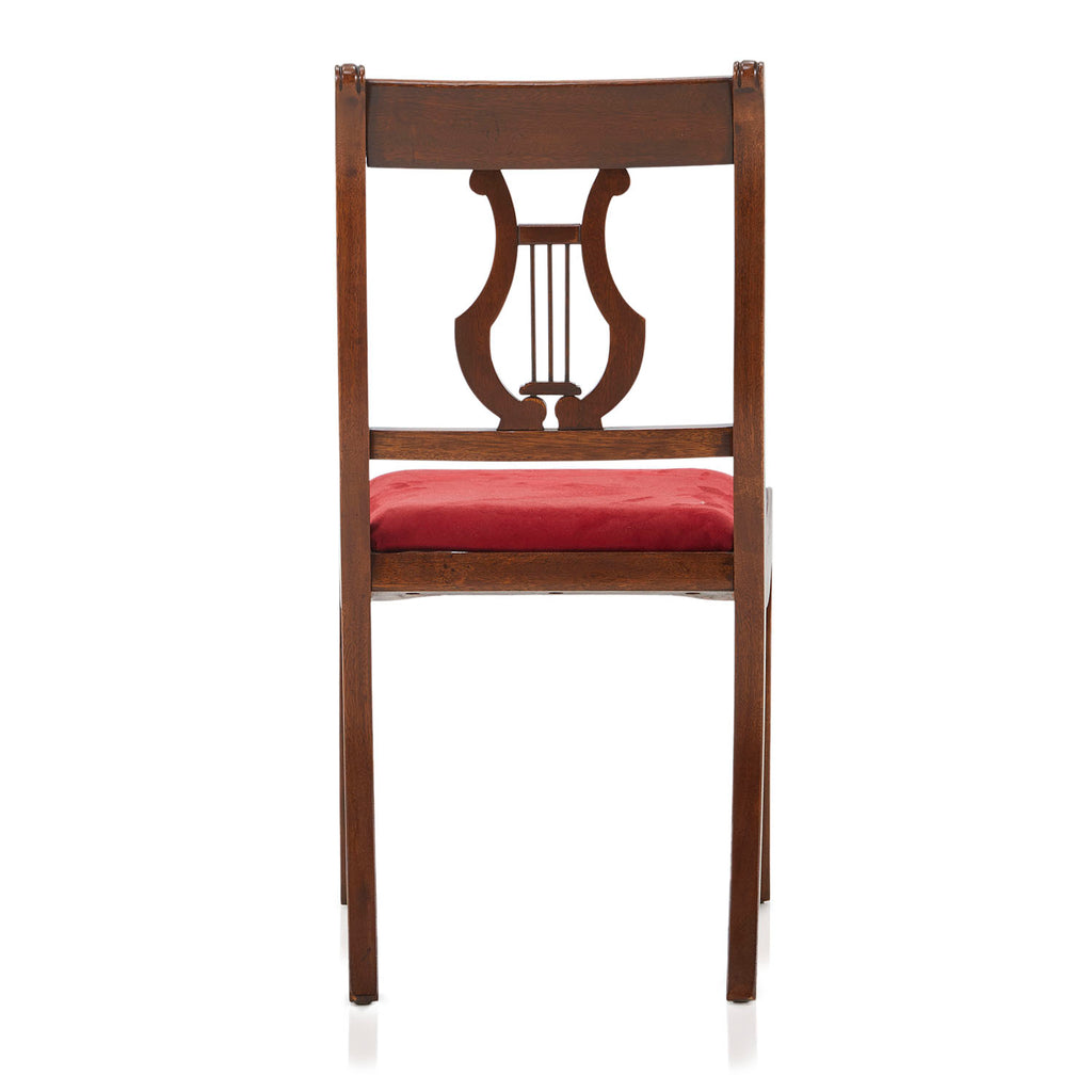 Wood & Red Velvet Lyre-Back Side Chair
