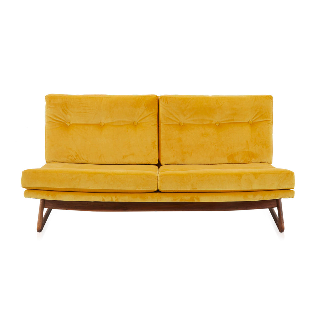 Yellow Velvet Wood Base Modern Loveseat Sofa