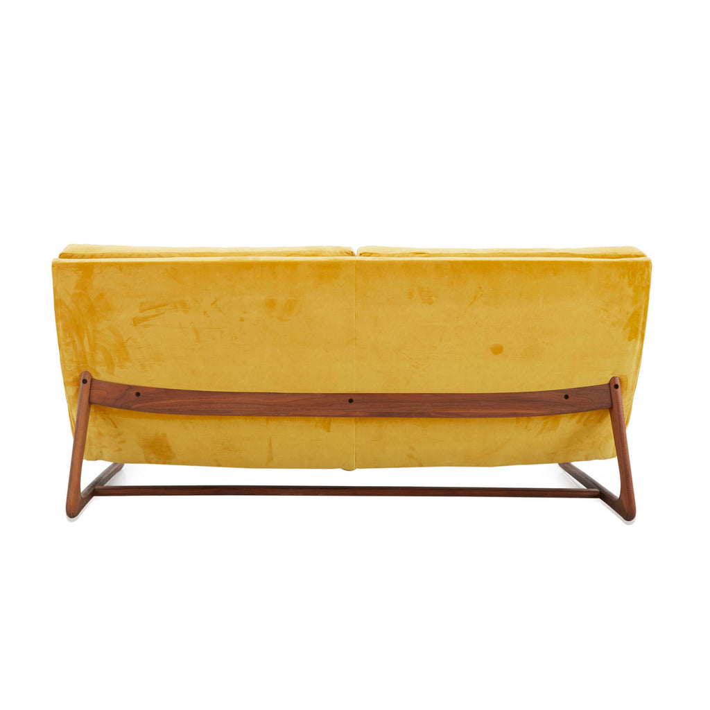 Yellow Velvet Wood Base Modern Loveseat Sofa