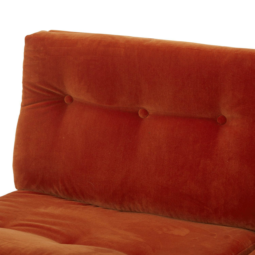Orange Velvet Wood Base Loveseat Sofa