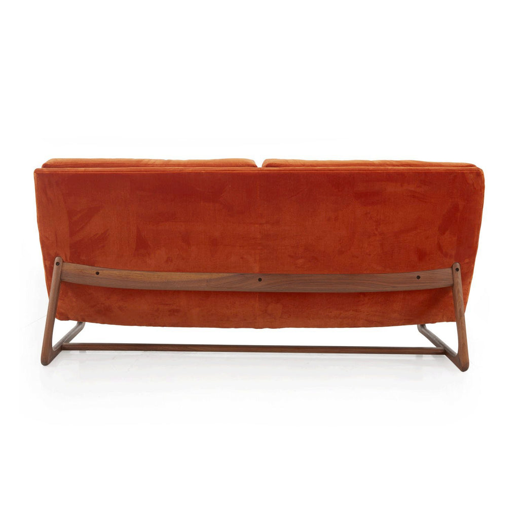 Orange Velvet Wood Base Loveseat Sofa