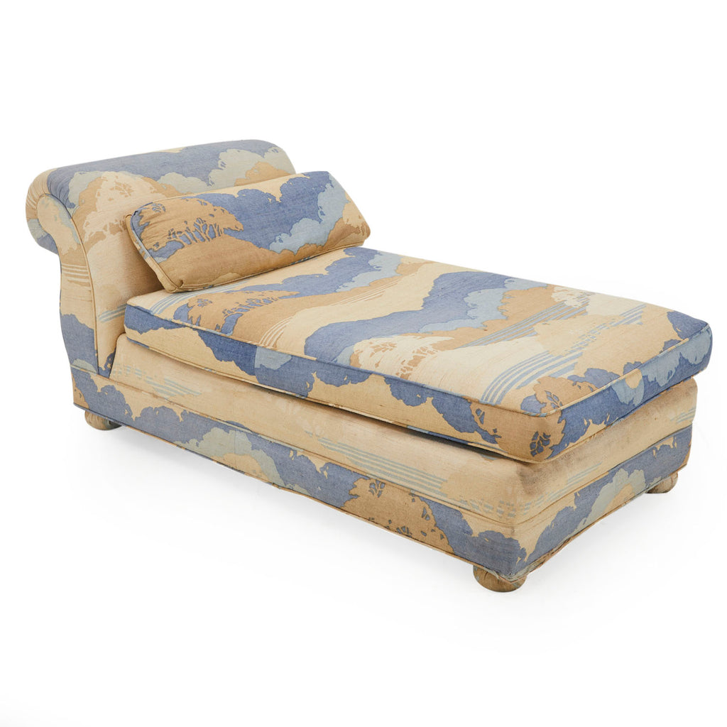 Blue and Tan Mod Fabric Chaise Lounge