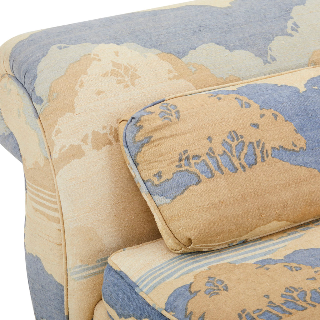 Blue and Tan Mod Fabric Chaise Lounge