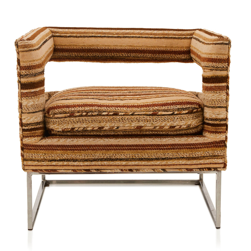 Tan & Brown Striped Modern Floating Back Lounge Chair