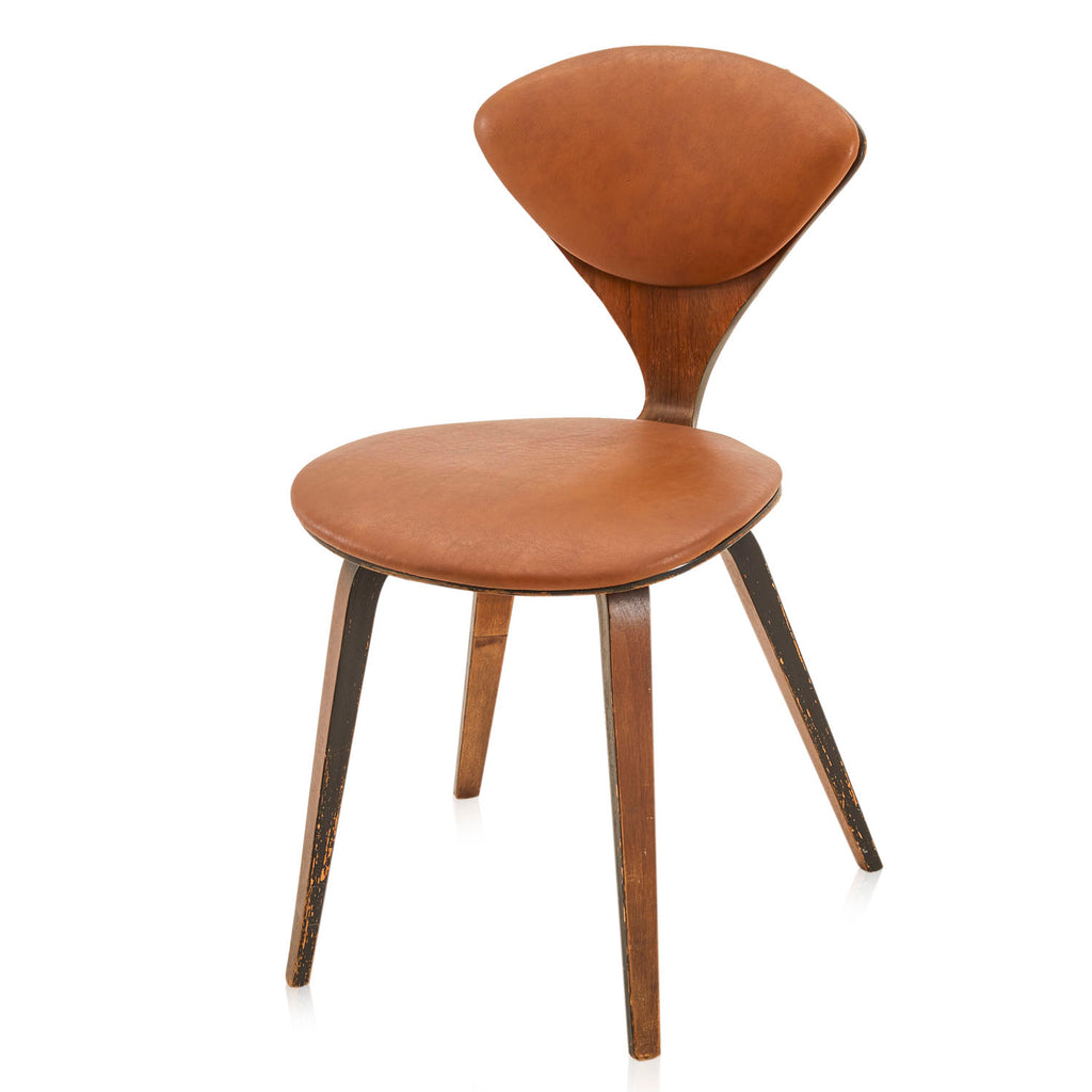 Triangle Back Wood + Brown Leather Side Chair