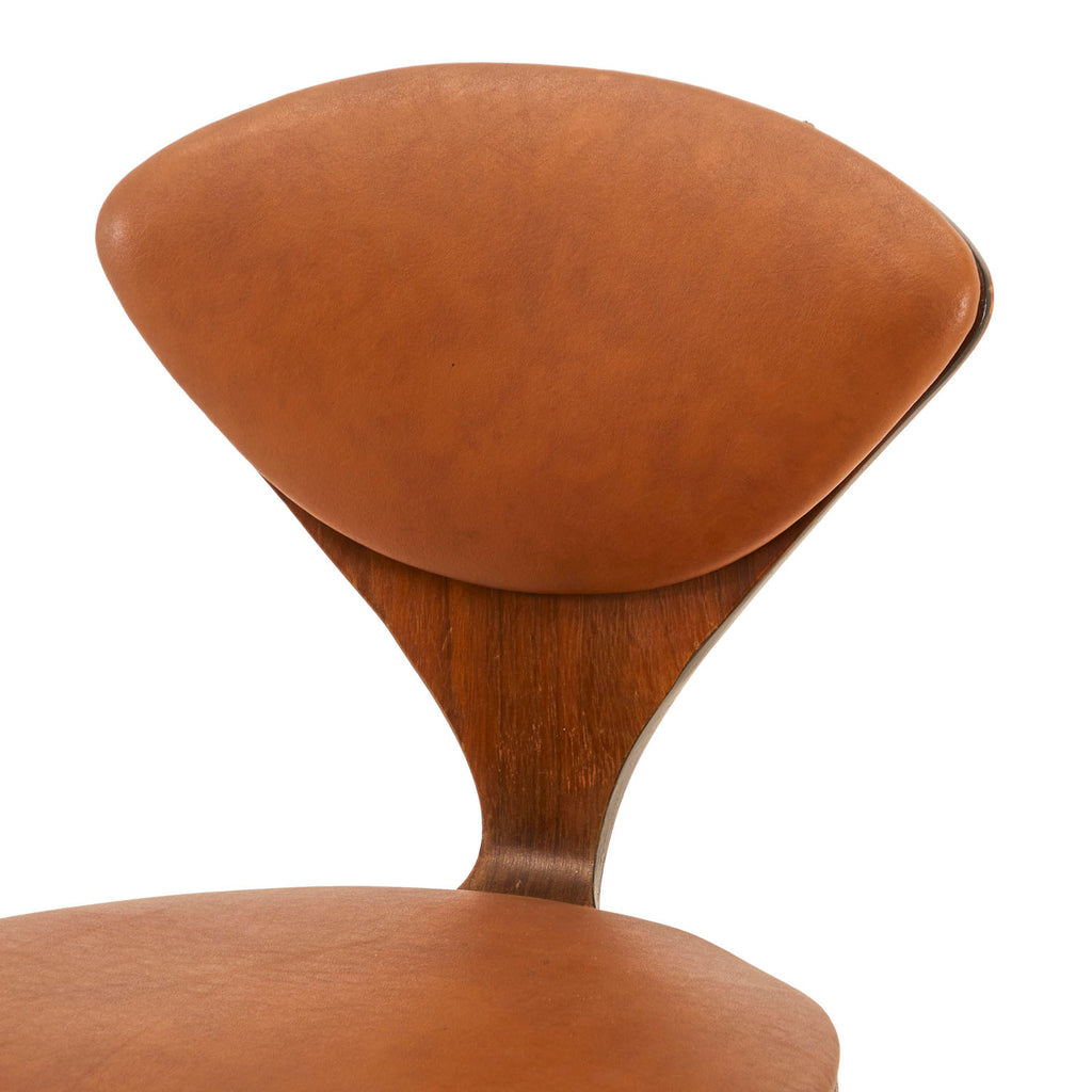 Triangle Back Wood + Brown Leather Side Chair