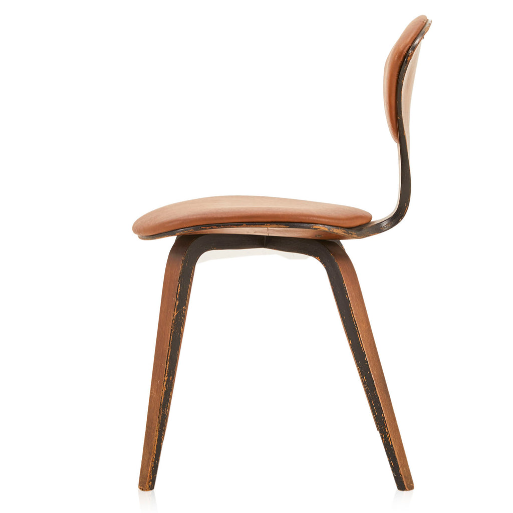 Triangle Back Wood + Brown Leather Side Chair