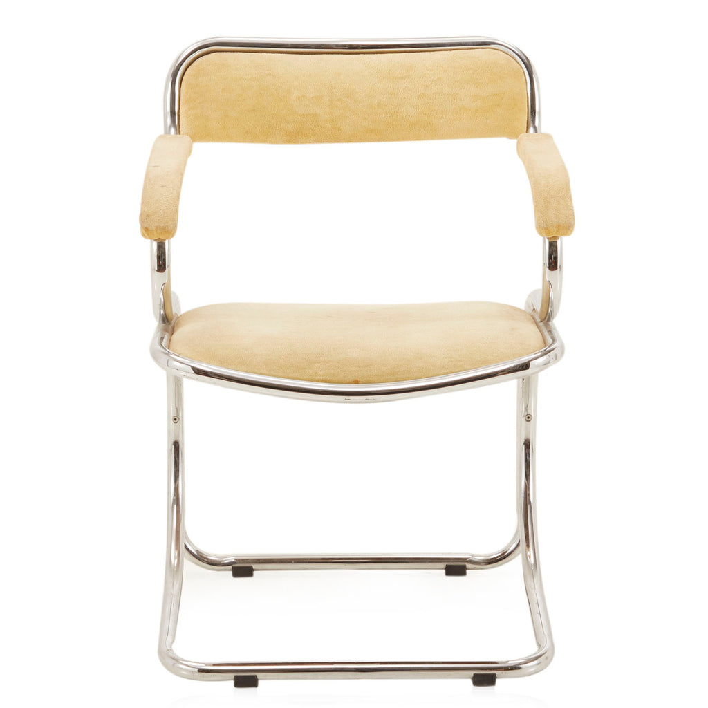 Yellow Velvet & Chrome Dining Arm Chair