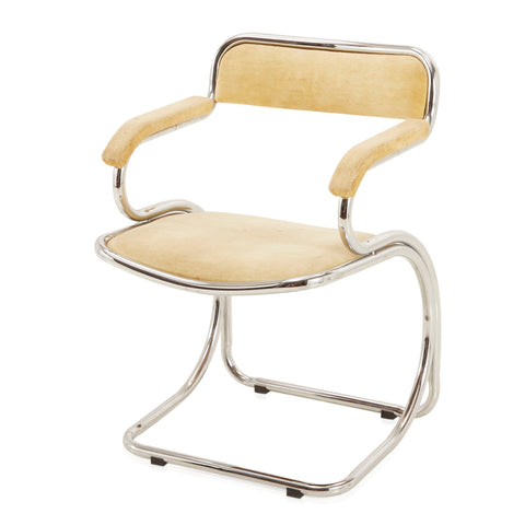 Yellow Velvet & Chrome Dining Arm Chair