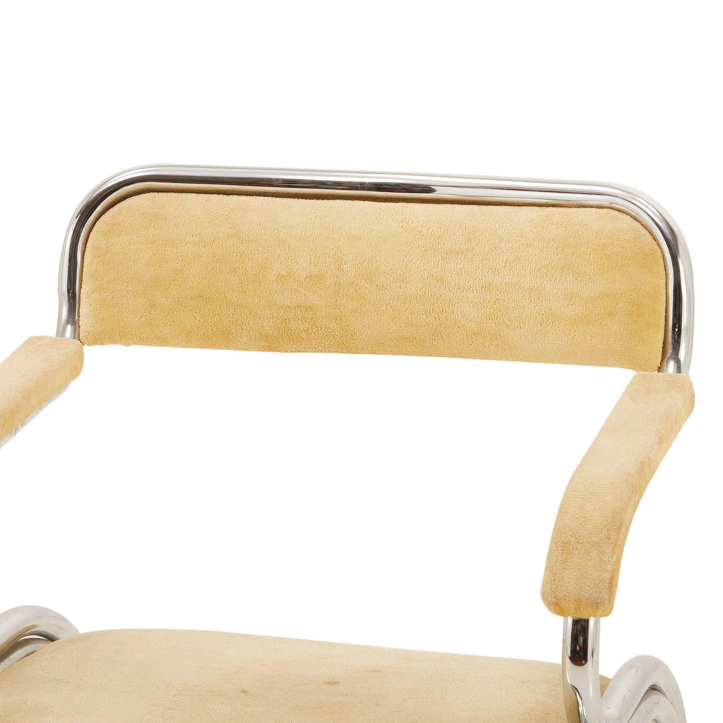 Yellow Velvet & Chrome Dining Arm Chair