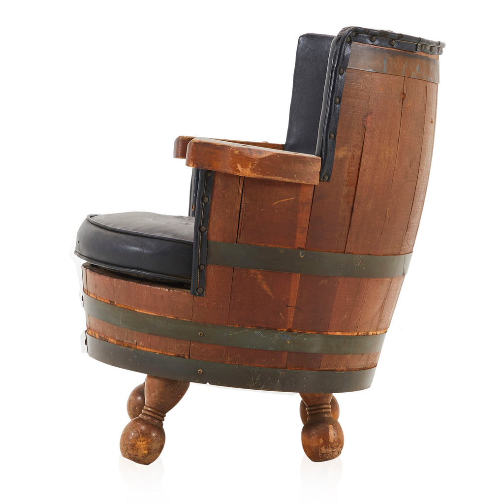 Rustic Barrel Black Leather Armchair