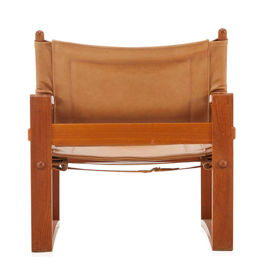 Tan Leather + Wood Armchair