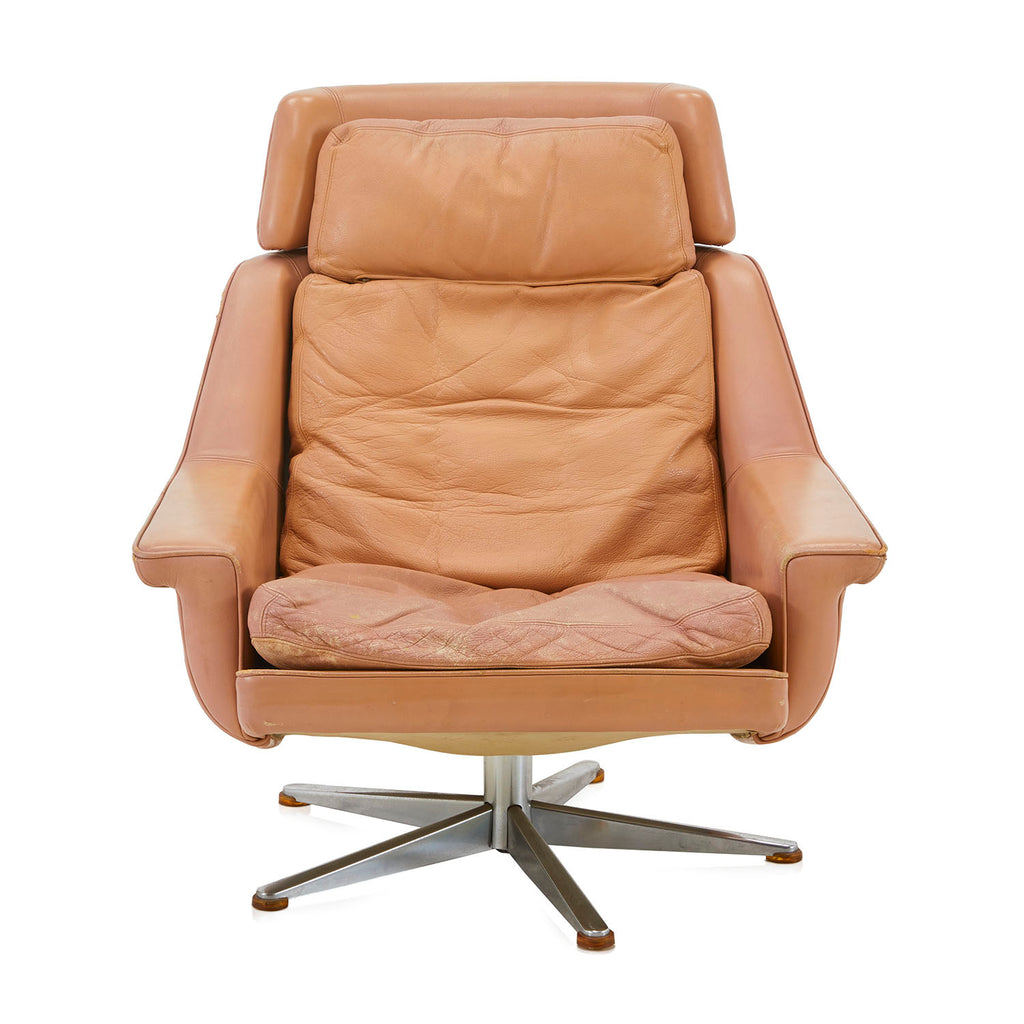 Tan Putty Leather Lounge Chair w/ Ottoman