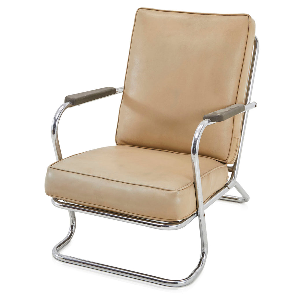Tan Leather Armchair with Chrome Frame