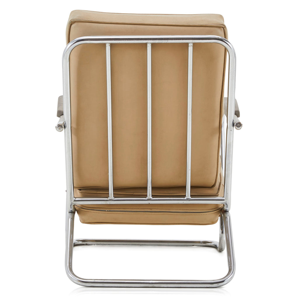 Tan Leather Armchair with Chrome Frame