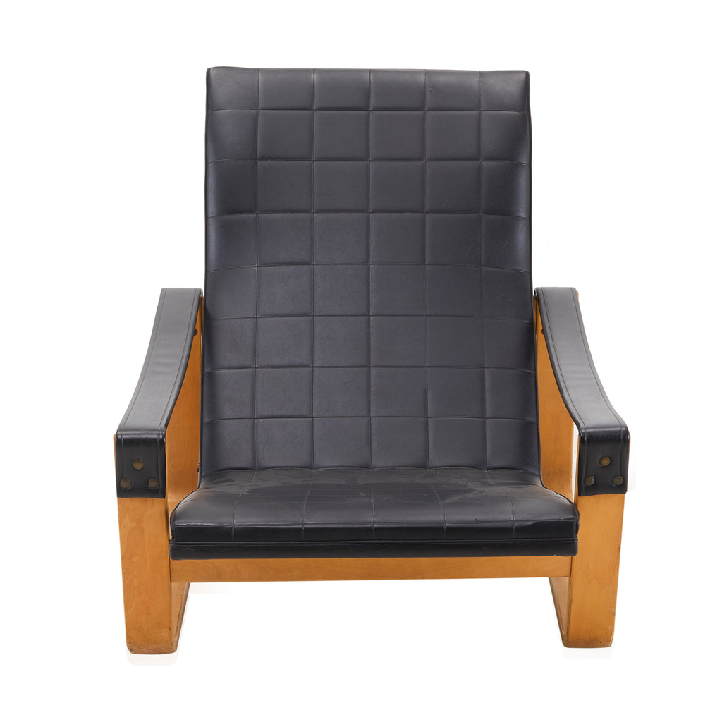 Black Leather Modern Low Back Quilted Lounge Chair