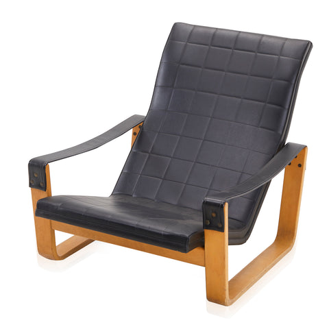 Black Leather Modern Low Back Quilted Lounge Chair