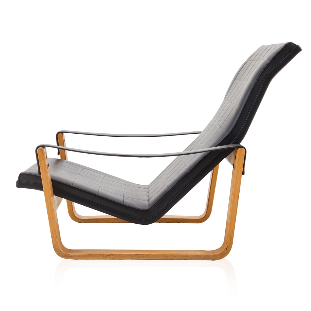 Black Leather Modern Low Back Quilted Lounge Chair