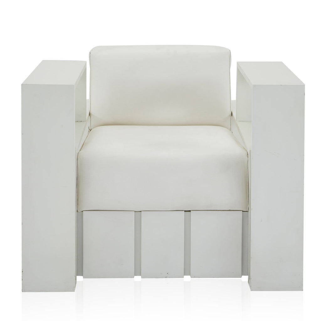 White Wide Geometric Modern Armchair