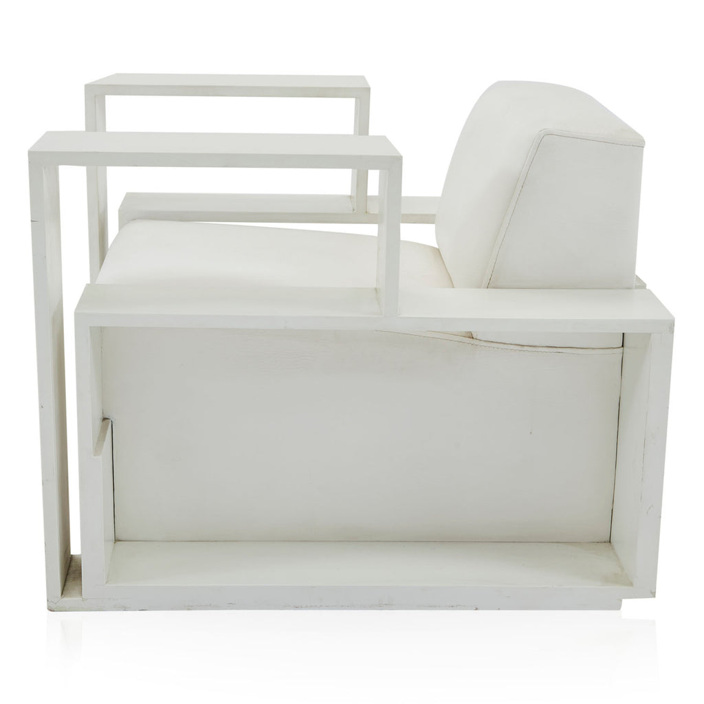 White Wide Geometric Modern Armchair