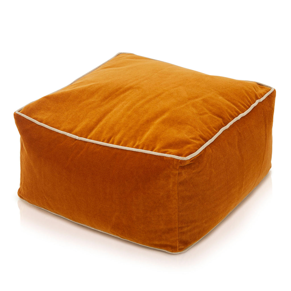 Orange Velvet Square Pouf