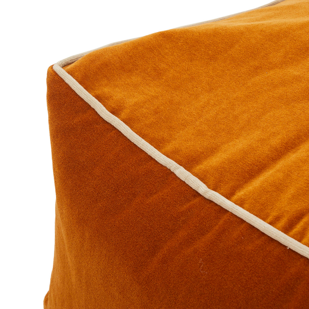 Orange Velvet Square Pouf