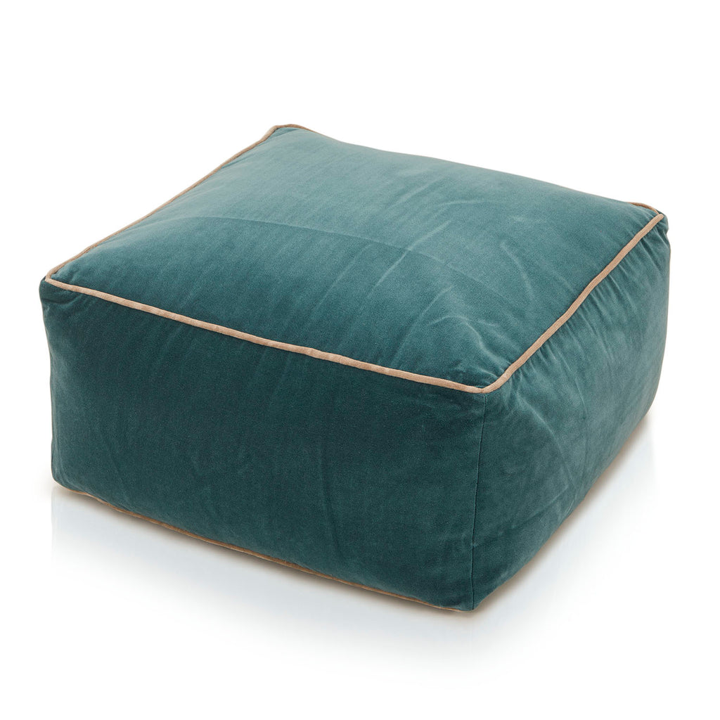 Modern Teal Velvet Square Pouf