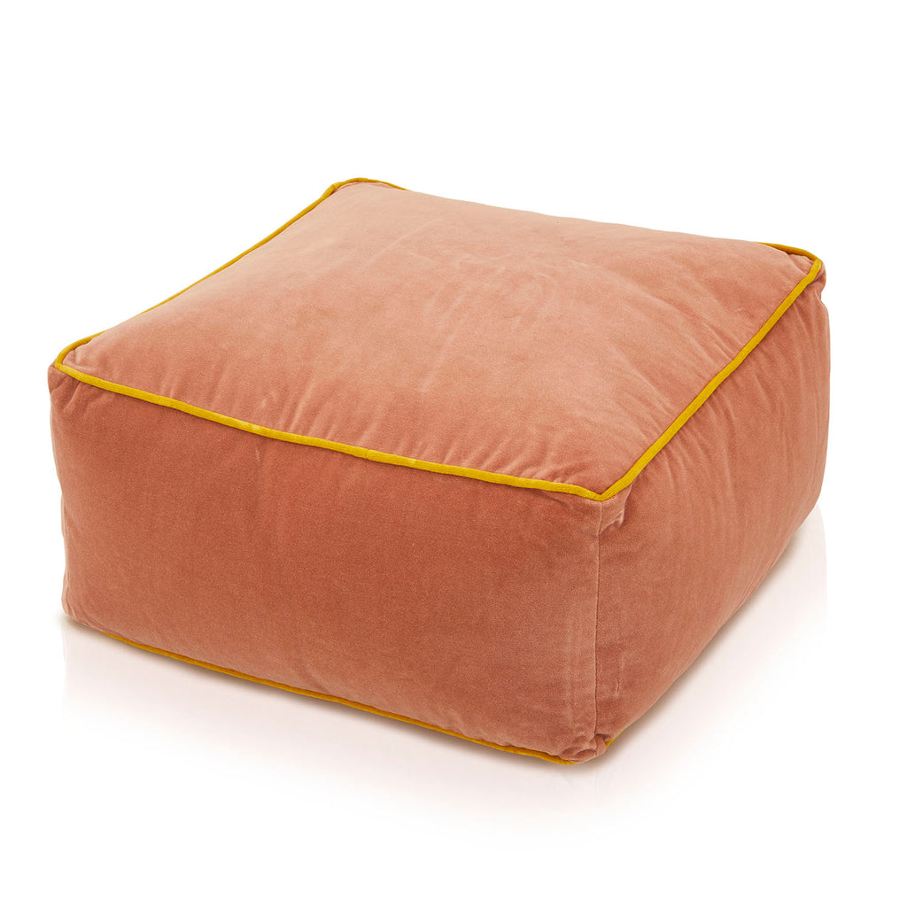 Modern Coral Velvet Square Pouf